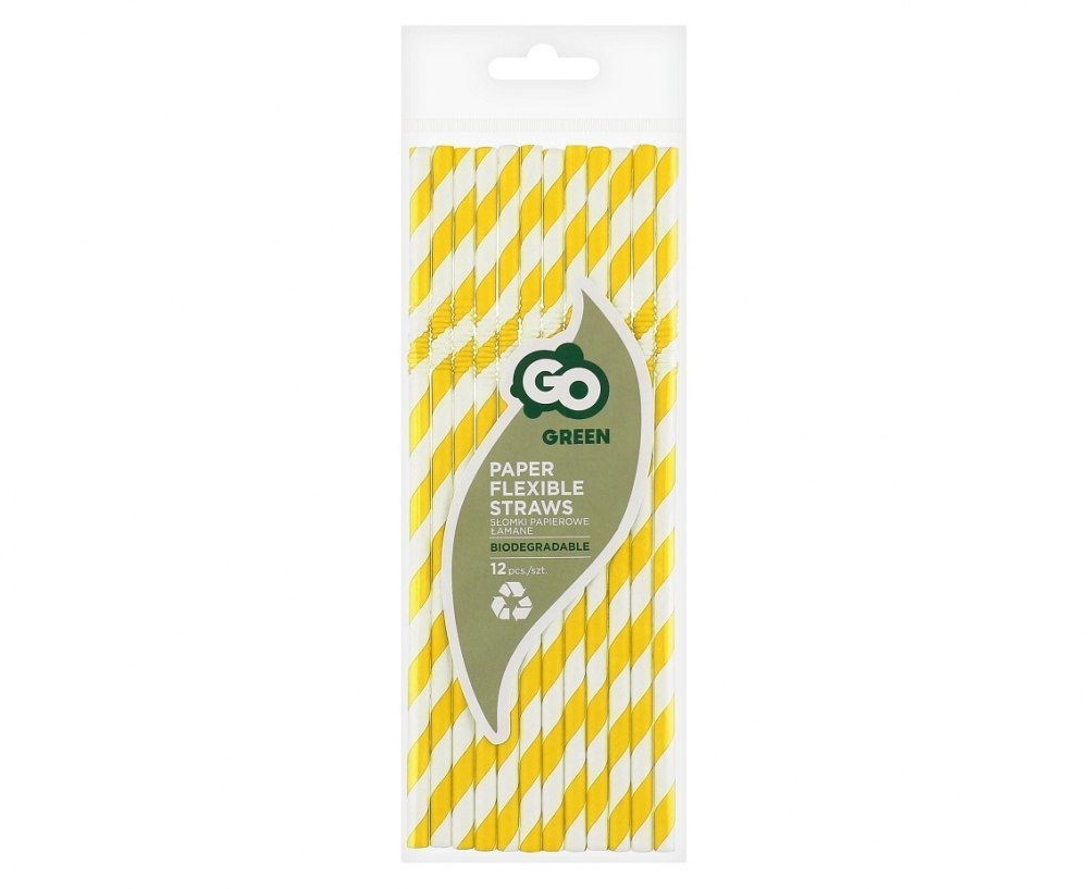 TUBE DE PAILLE PAP. CASSÉ, RAYURES JAUNES, 6X200MM / 12 PCS. GODAN